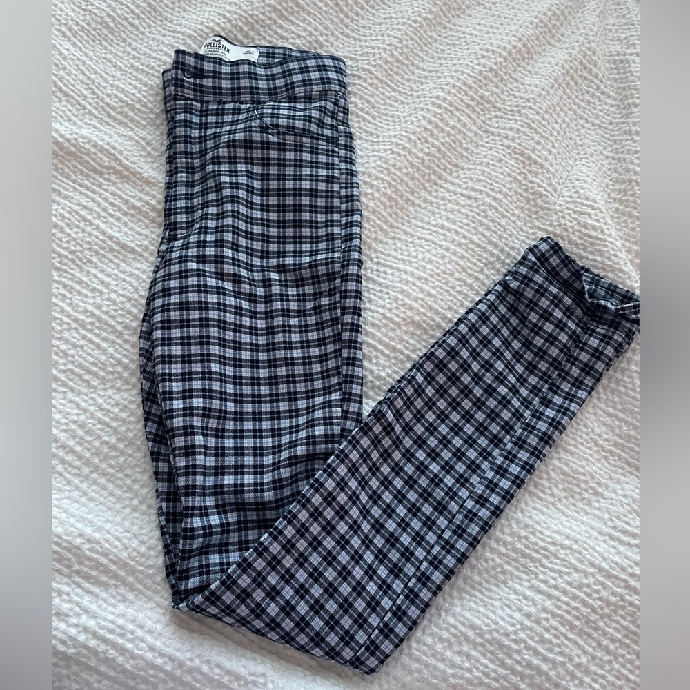 NWOT Hollister Blue Plaid Work Pants / Trousers